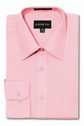 Men's Basic Solid Color Button Up Dress Shirt (Pink) Flexible Neckline