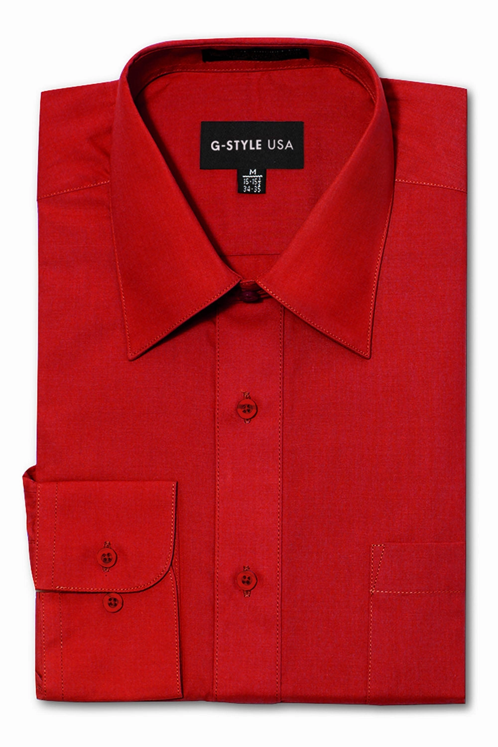 EcoFriendly Material Men's Basic Solid Color Button Up Dress Shirt (Red)