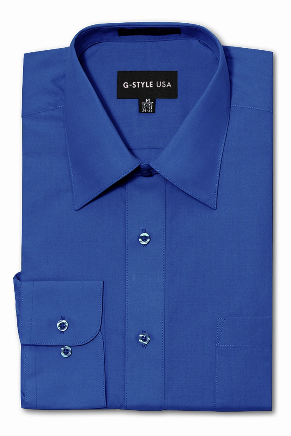 ButtonlessClosure ReinforcedShoulders Men's Basic Solid Color Button Up Dress Shirt (Royal Blue)