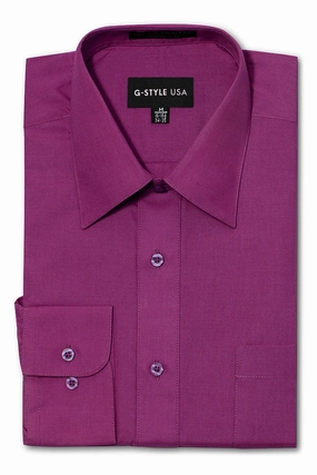 ButterSoftTexture Men's Basic Solid Color Button Up Dress Shirt (Wine)
