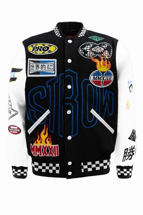 stain resistant coating Men's Crystal Embellished Patched Varsity Molton Jacket