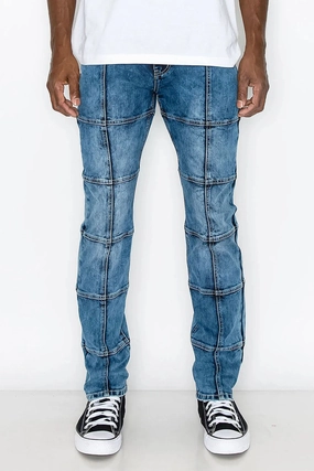Men's Cut & Sew Blocked Denim Jeans Unisex style Urban Cool