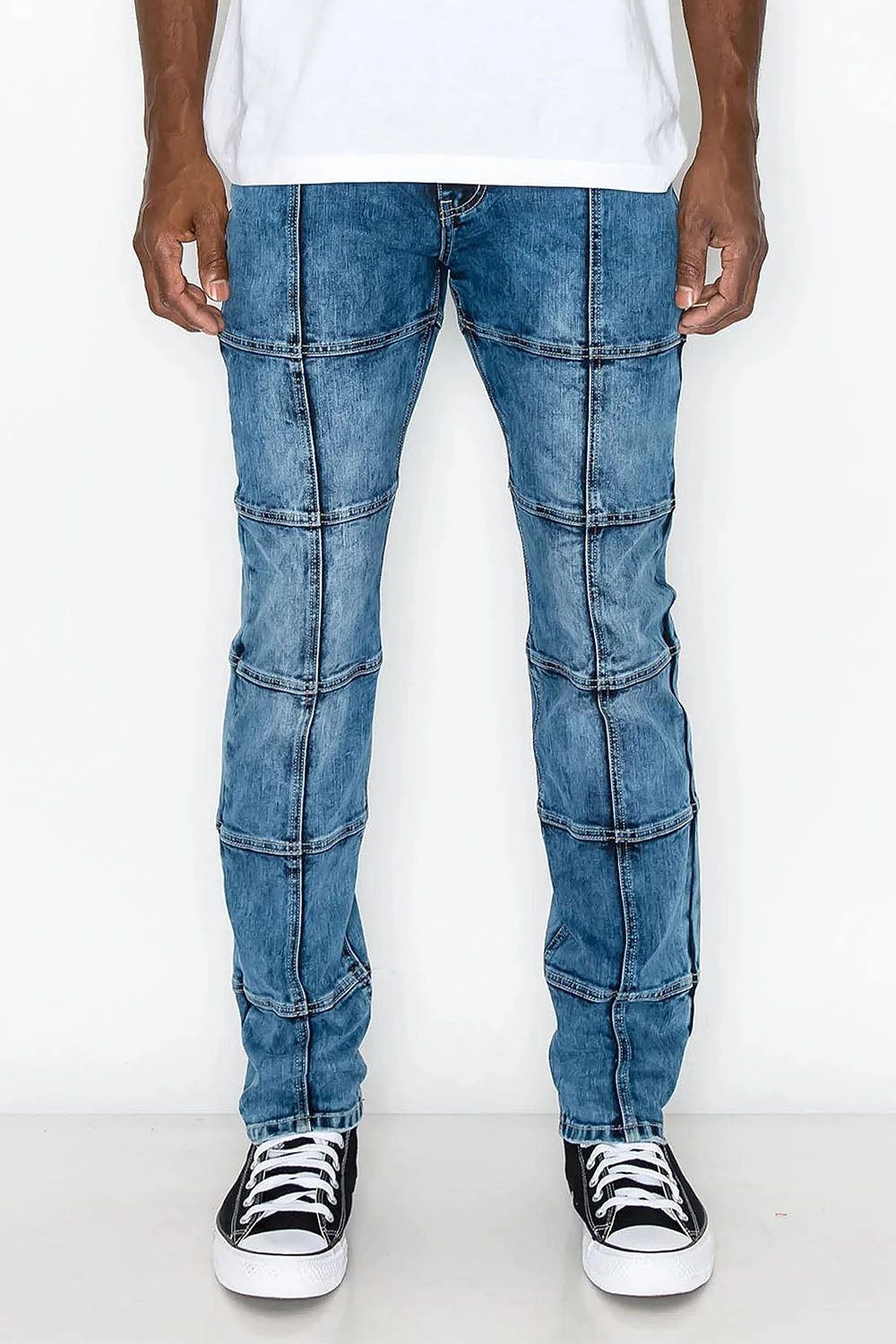 Men's Cut & Sew Blocked Denim Jeans Unisex style Urban Cool