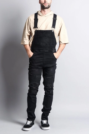 Minimal Waist Body Sculpting Men's Distressed Denim Overalls
