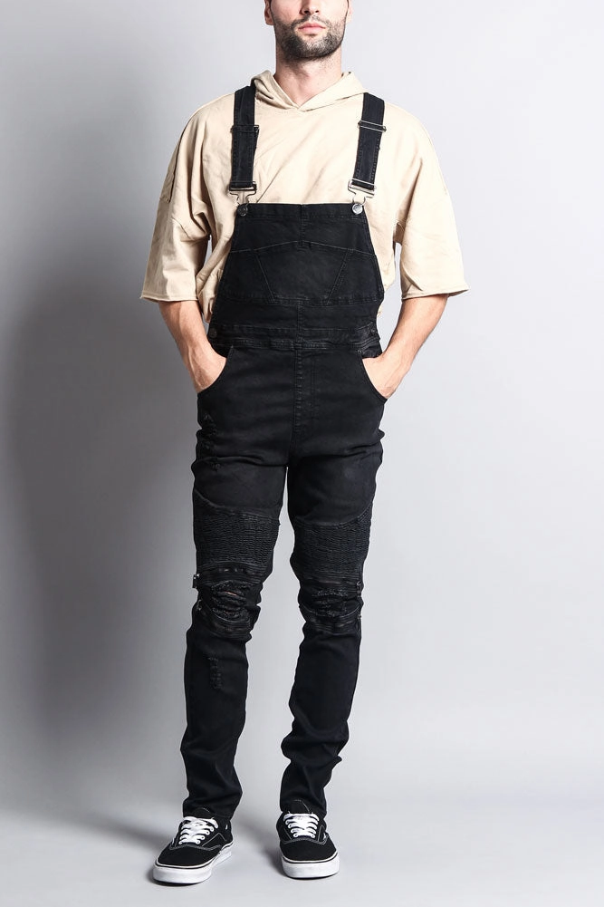 Full Motion Twill Weave Texture Men's Distressed Denim Overalls