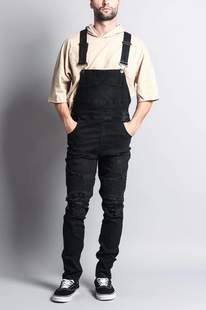 Minimal Waist Body Sculpting Men's Distressed Denim Overalls