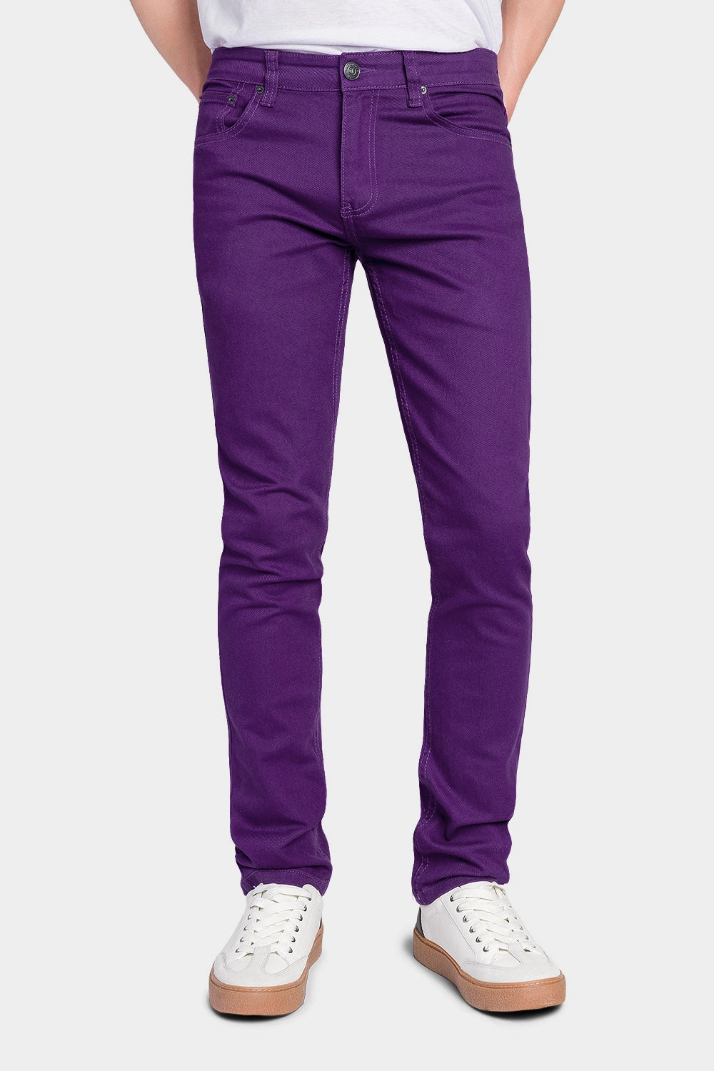 Men's Essential Skinny Fit Colored Jeans (Purple) DoubleLayeredHem All-Purpose Comfort