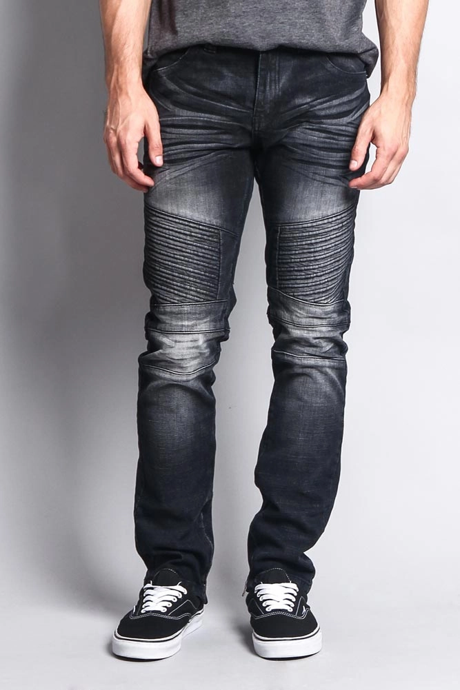 Men's Faded Skinny Biker Denim Jeans BreathableMaterial