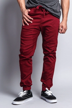 Men's Jogger Twill Pants (Burgundy) Everyday Flex