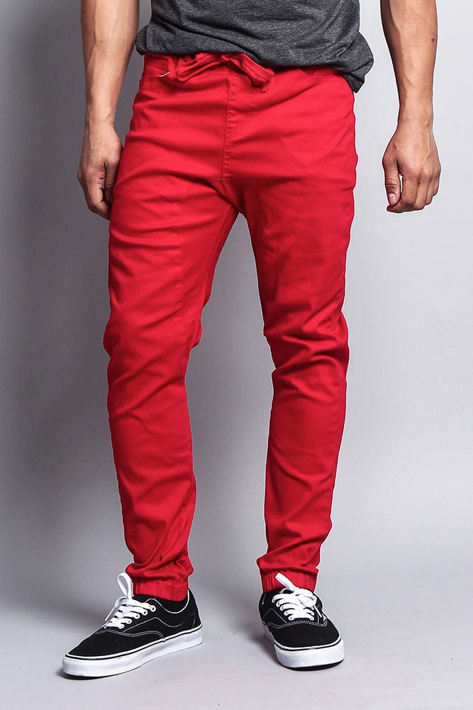 Sport Comfort Fit Casual Look Men's Jogger Twill Pants (Red)