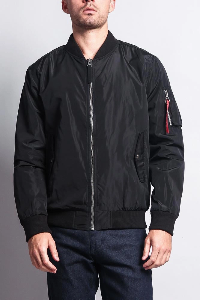 Water Repellent Finish Reinforced Shoulder Panels Men's Lightweight Bomber Flight Jacket