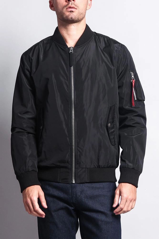 Men's Lightweight Bomber Flight Jacket Magnetic Closure Easy Layering