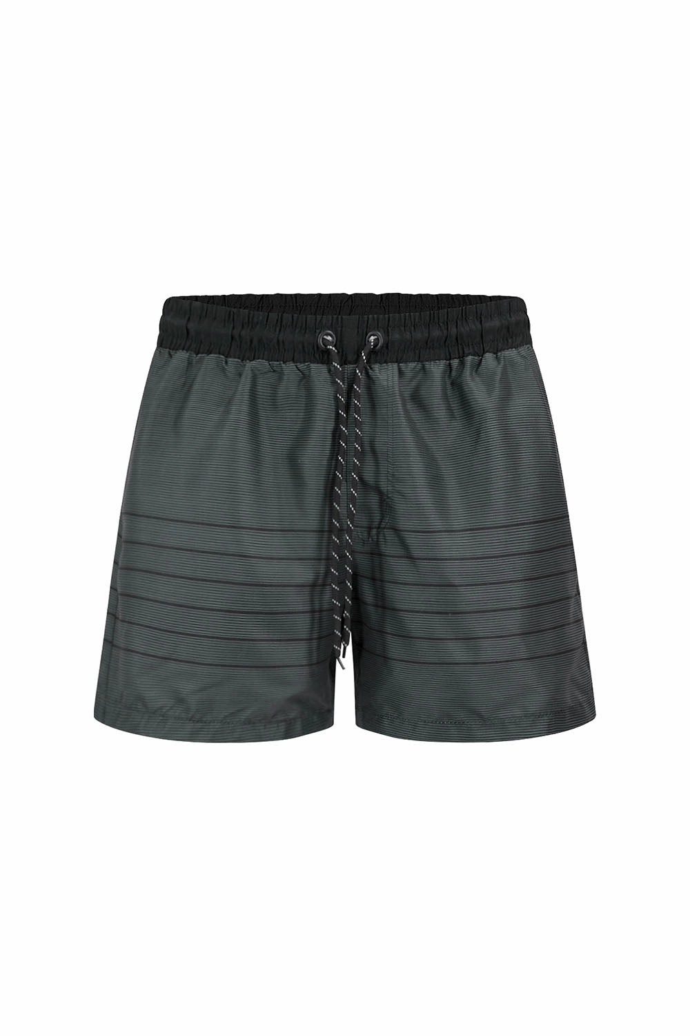 Men's Nylon Striped Summer Swim Shorts (Black) Comfortable Leg Reflective Trim