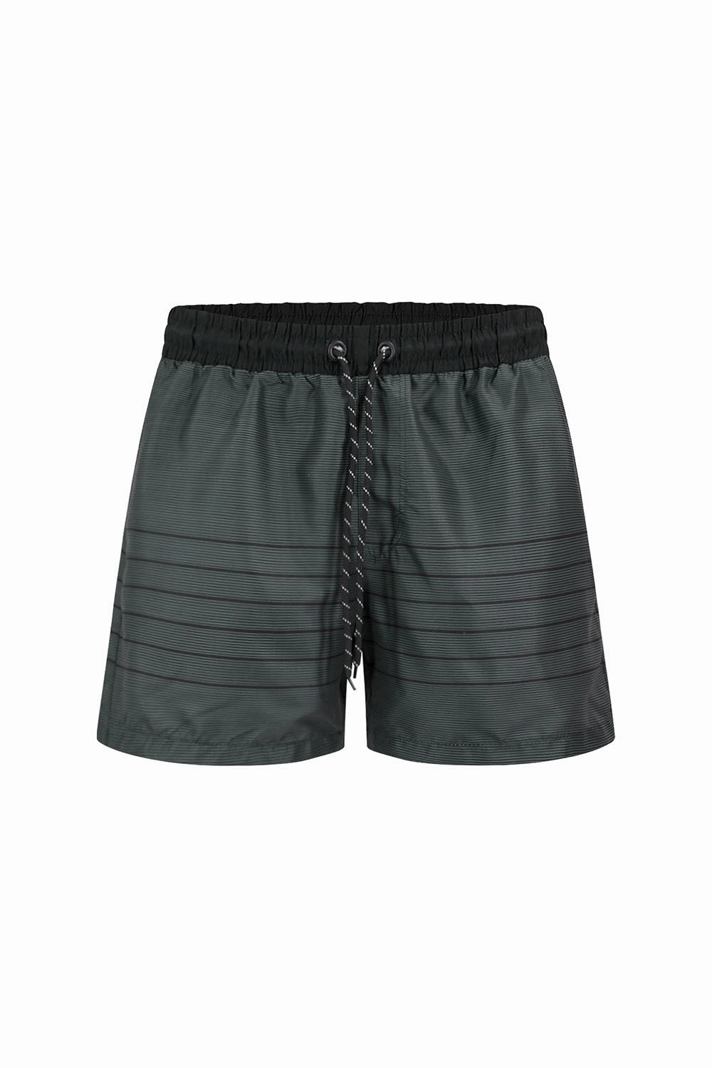 Daily Comfort Fit Men's Nylon Striped Summer Swim Shorts (Black)