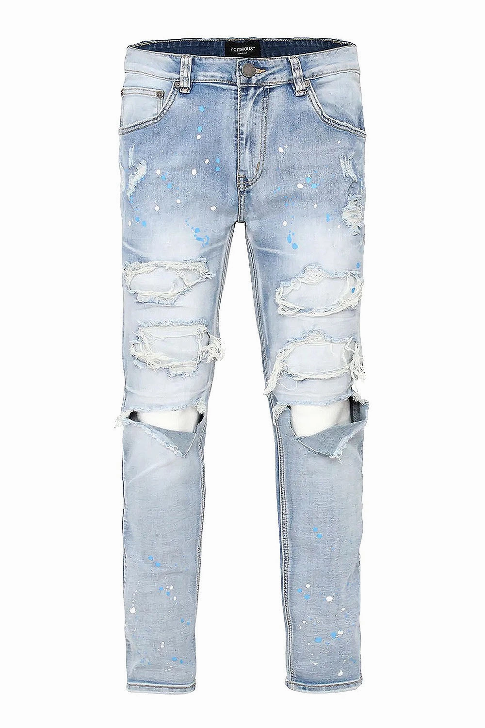 Tangle Free Cuffs Men's Paint Splatter Knee Blowout Distressed Denim Jeans