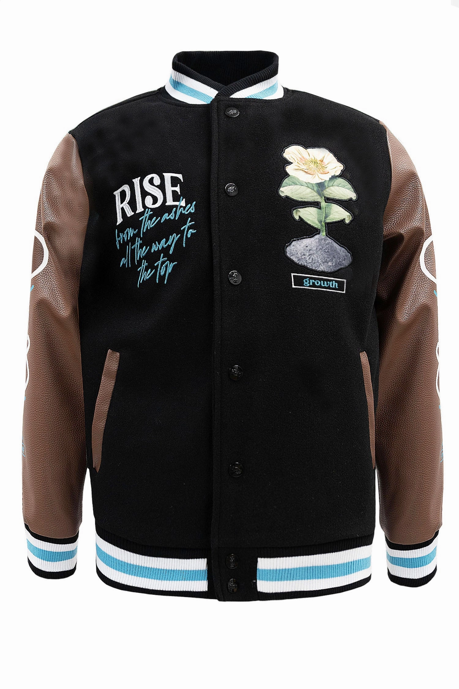Men's Rise Again Embroidered Melton Varsity Jacket Lightweight Shell Light Weight