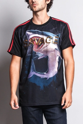 Men's Savage Shark T-Shirt Pocket Reinforcement TumbleDryFriendlyMaterial