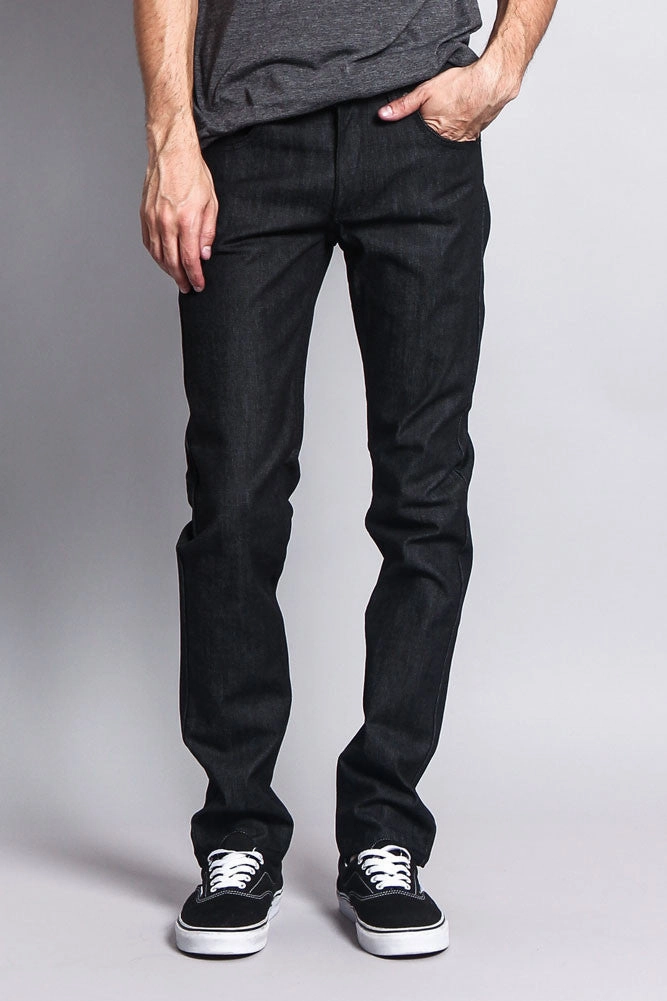 Smart Comfort Men's Skinny Fit Raw Denim Jeans (Black)