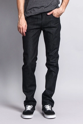 Simple Comfort Wear SoftCottonBlend Men's Skinny Fit Raw Denim Jeans (Black)