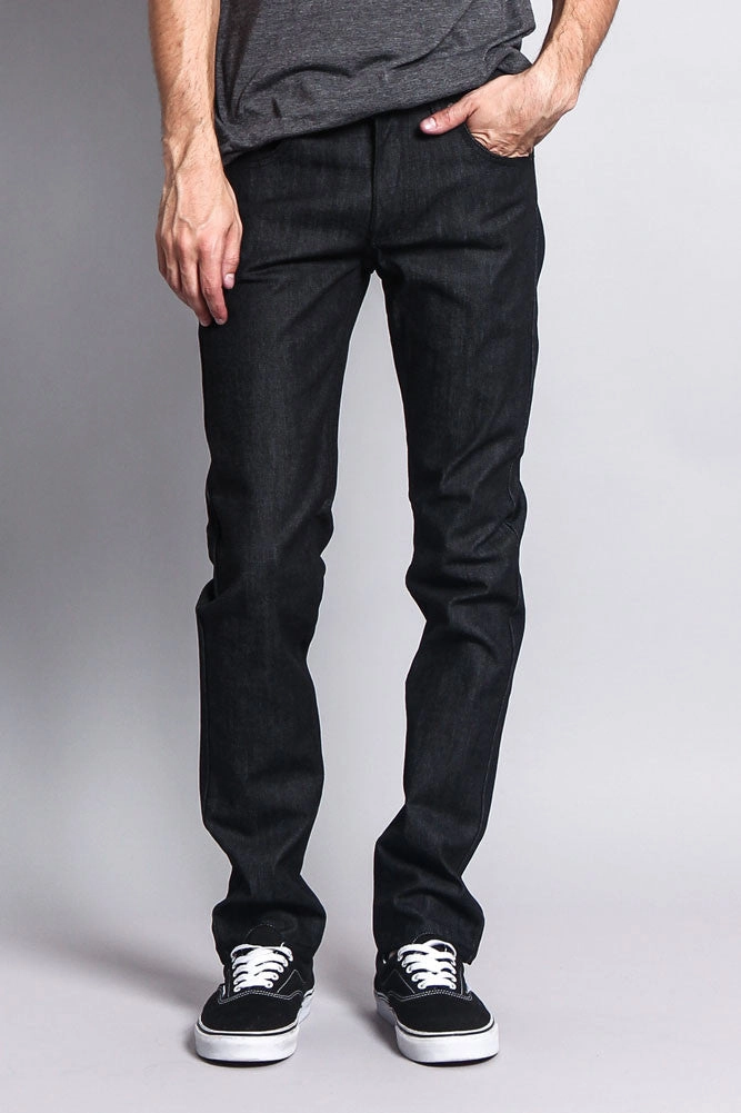 Men's Skinny Fit Raw Denim Jeans (Black) Basic Style