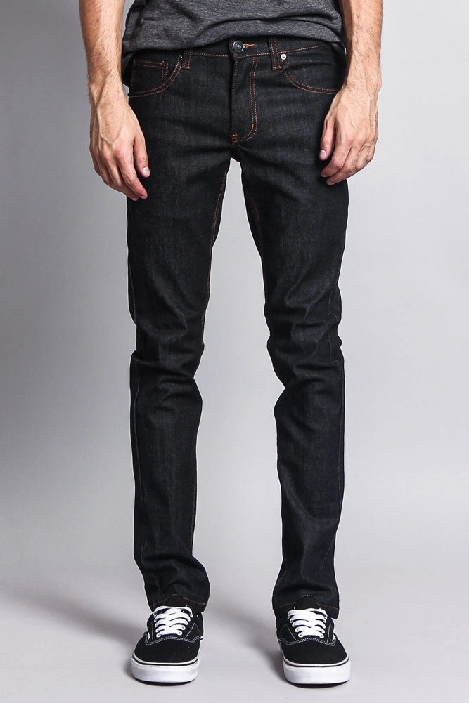 Men's Skinny Fit Raw Denim Jeans (Black/Timber) AdjustableDrawstring Lightweight Fabric