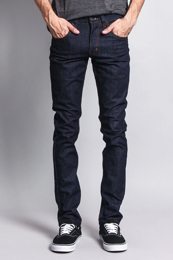 Men's Skinny Fit Raw Denim Jeans (Indigo/Timber) Slim Profile LowProfileTopstitching
