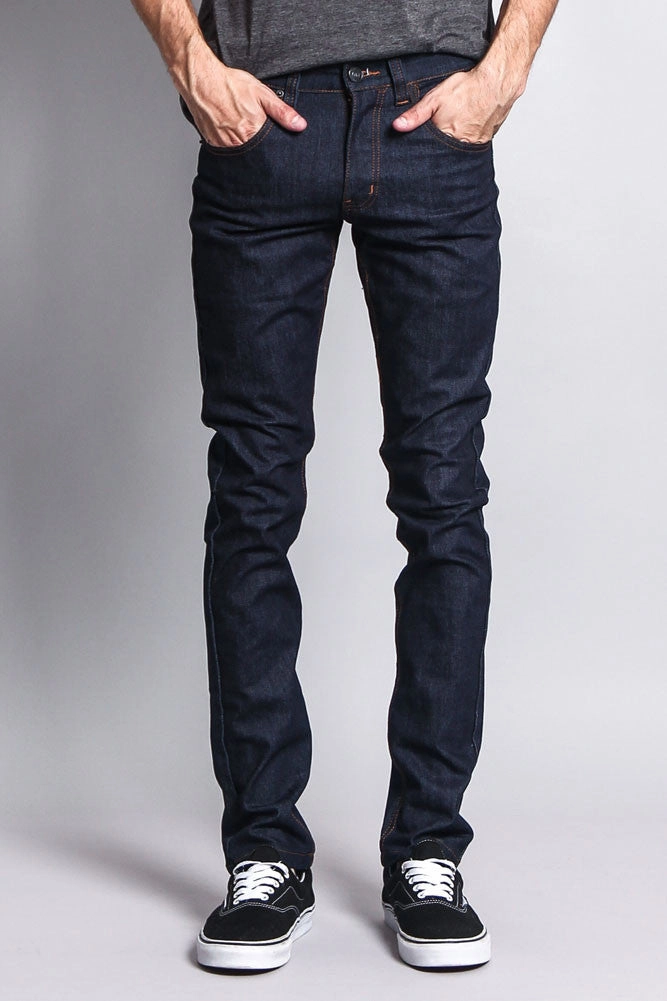 Men's Skinny Fit Raw Denim Jeans (Indigo/Timber) Stretchable Comfort