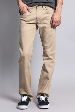 Lightweight Weave Friction Resistant Fabric Men's Slim Fit Colored Jeans (Khaki)