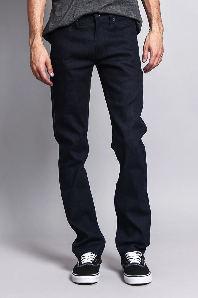 Men's Slim Fit Raw Denim Jeans (Indigo) Slim Fit Wear Low-rise style