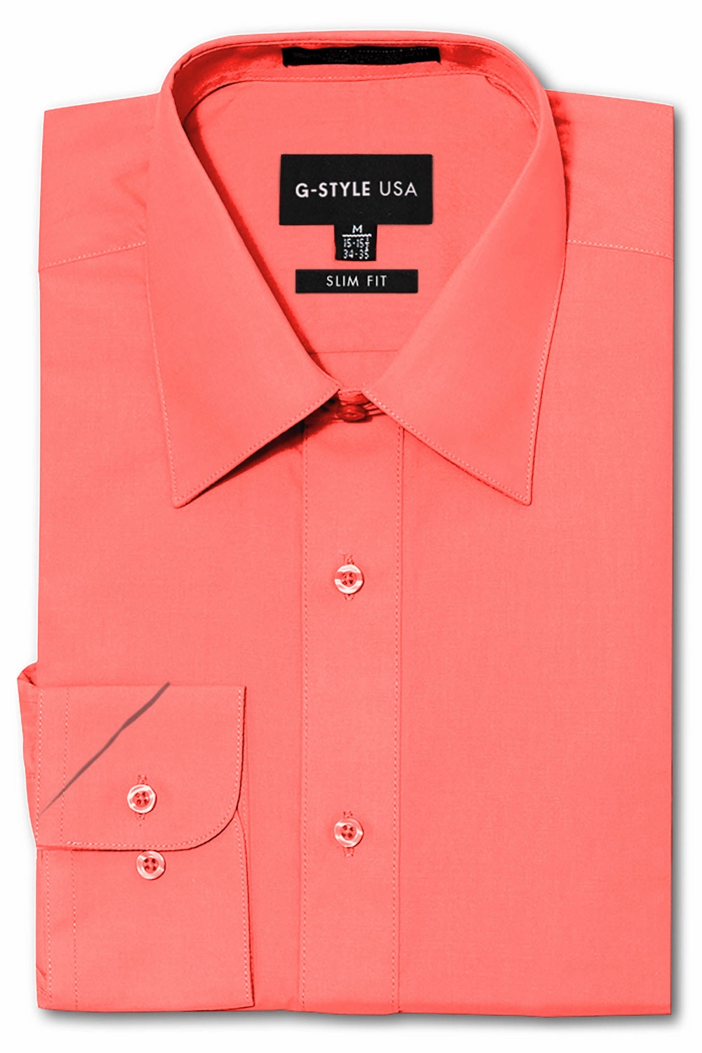 Winter Hoodie Men's Slim Fit Solid Color Dress Shirt (Coral)