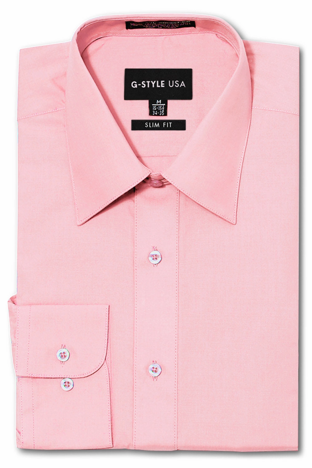 Men's Slim Fit Solid Color Dress Shirt (Pink) Long Sleeve Shirt RelaxedNeckline