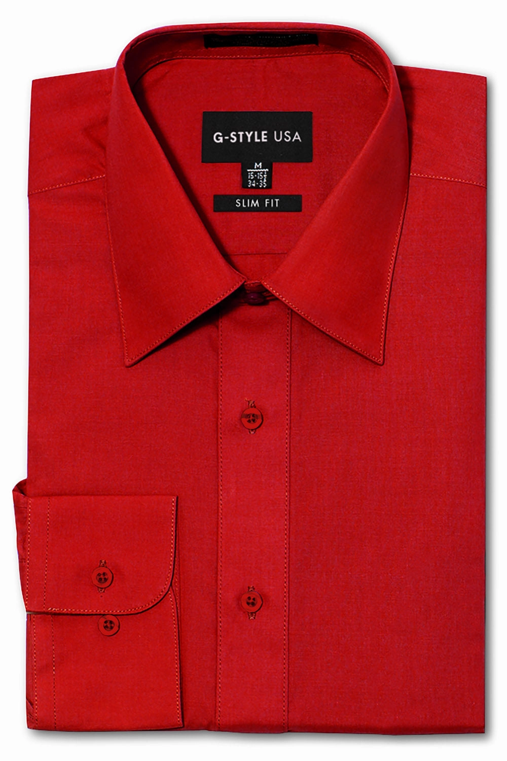 Men's Slim Fit Solid Color Dress Shirt (Red) Non Restrictive Collar HeavyweightThermal