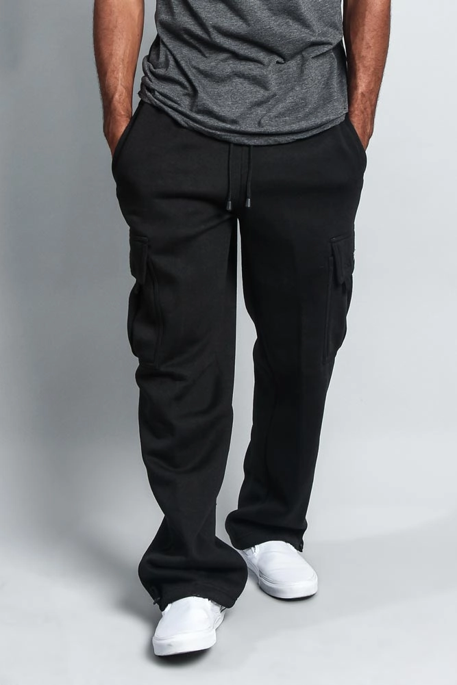 All Season Versatility Men's Solid Fleece Heavyweight Cargo Sweat Pants
