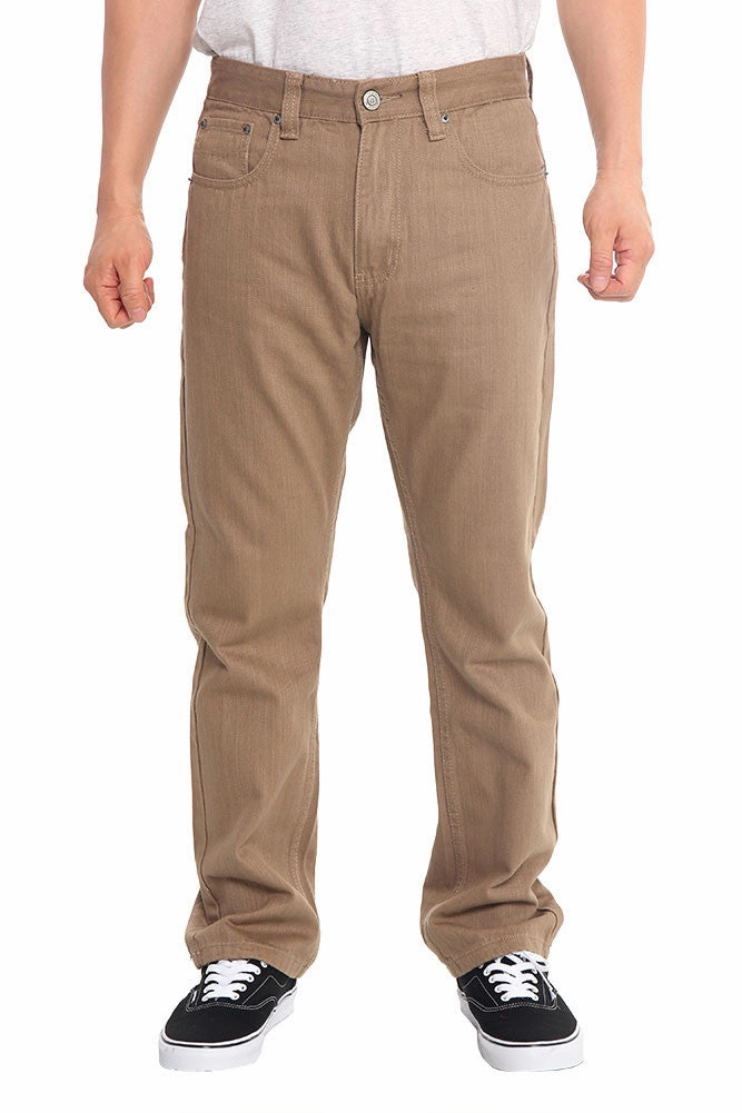 Packable design Simple and Cozy Men's Straight Fit Colored Denim Jeans (Dark Khaki)