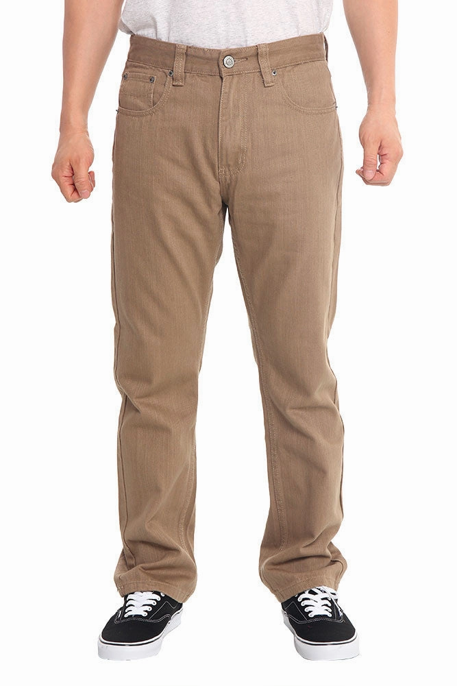 Chilly Weather High Waist Stretch Men's Straight Fit Colored Denim Jeans (Dark Khaki)