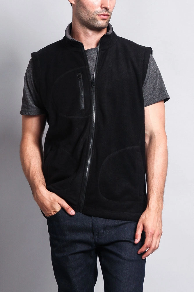 Men's Three Pocket Fleece Vest Mesh Lining Hypoallergenic Lining