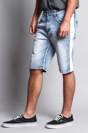 Men's Track Stripe Denim Shorts Minimal Stretch Fit