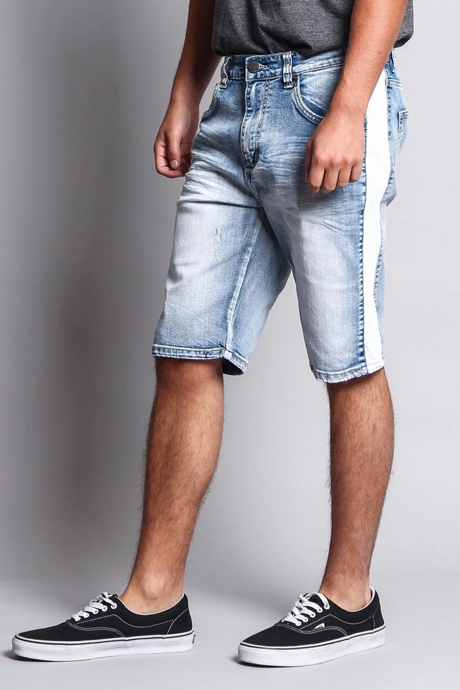 Men's Track Stripe Denim Shorts Chilly Day Comfort