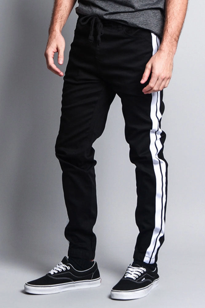 Men's Track Style Thick Striped Joggers Performance Stretch