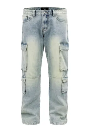 Men's Baggy Fit Multi Cargo Pocket Jeans Sport Flex Versatile Wear