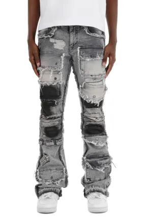Men's Gray Multi Cargo Stacked Denim Jean Relaxed Comfort Look Multipurpose Design