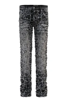 All Purpose Wear Men's Heavy Distressed Stitched Stacked Layer Denim Jeans