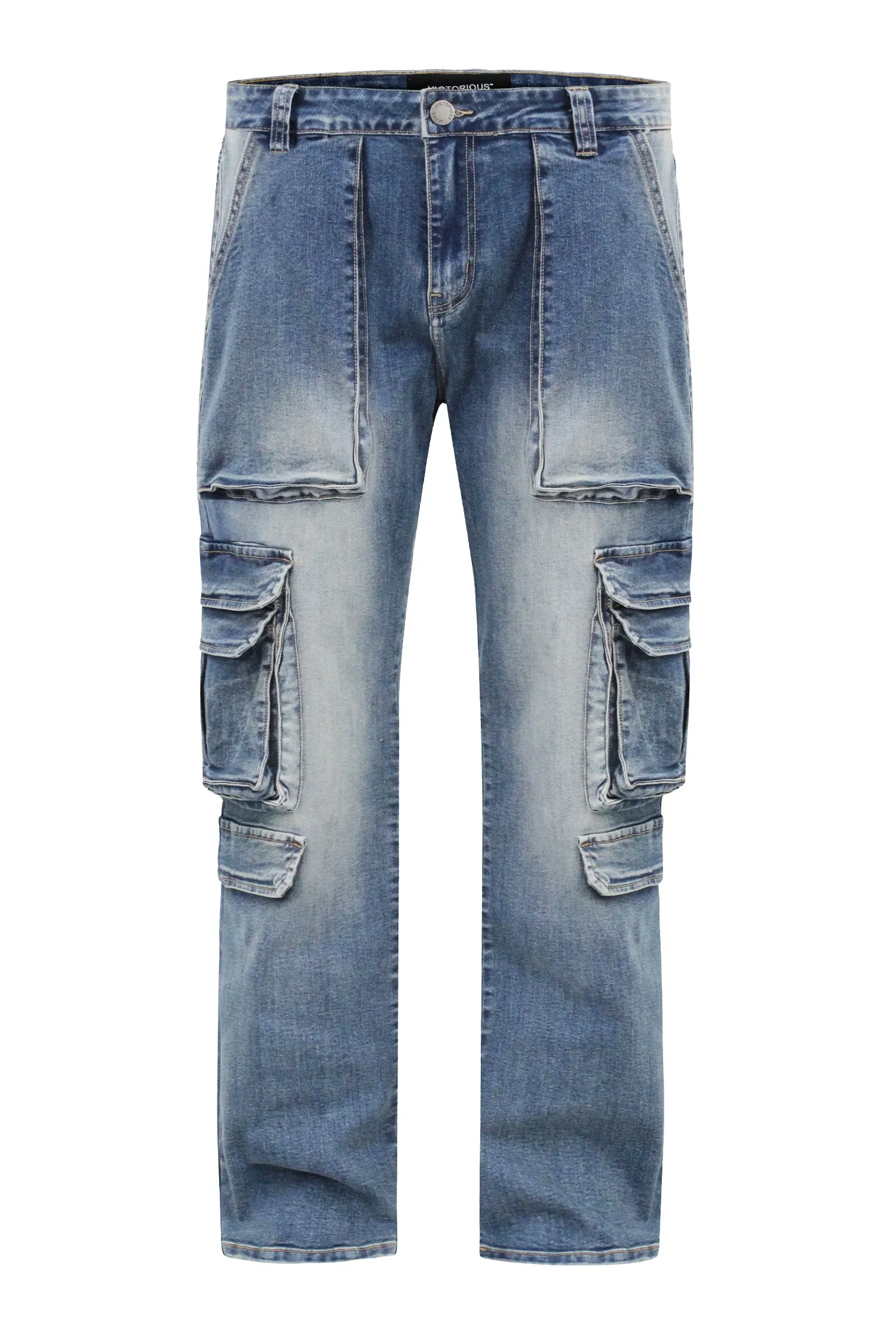 Men's Multi Cargo Pockets Denim Jeans Sweat Wicking Lining
