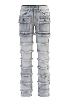 Chilly Weather Wear Men's Patchwork True Stacked Denim Jeans