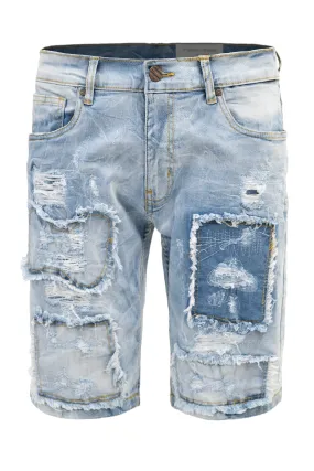 MachineWashable Performance Ready Men's Slim Distressed Patched Operator Denim Shorts