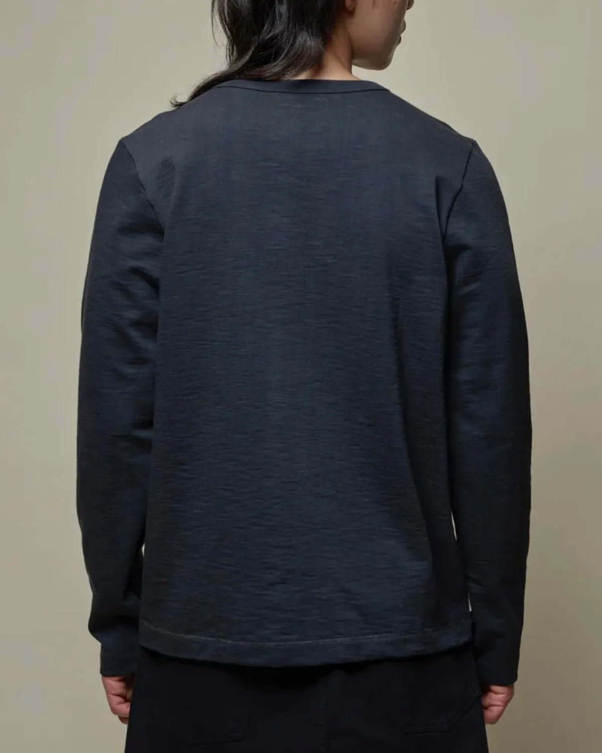 Garment Dyed Finish MERZ B. SCHWANEN 2S18 HEAVY L/S T-SHIRT - CHARCOAL