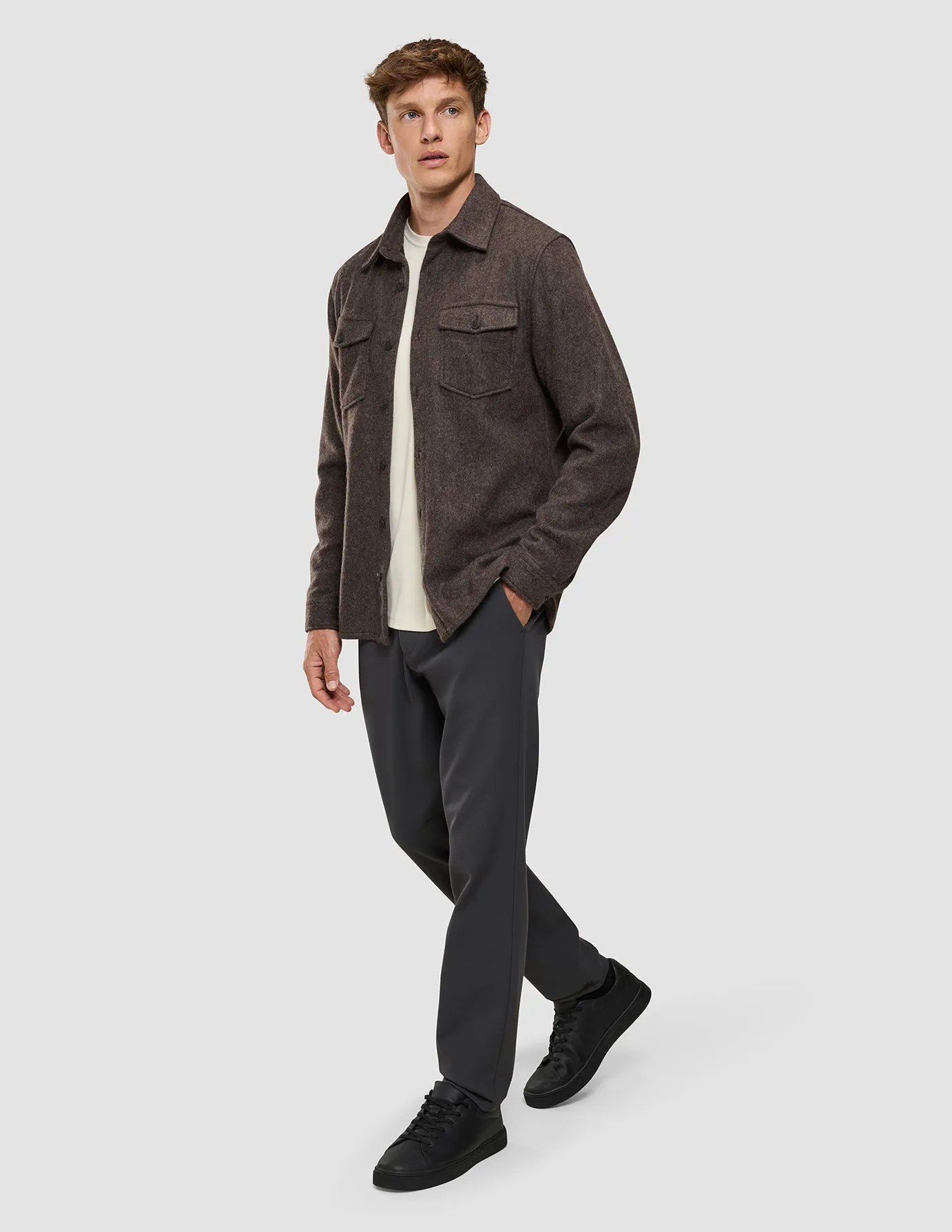 Reinforced Seams Double Layer Wool Overshirt Saddle Brown