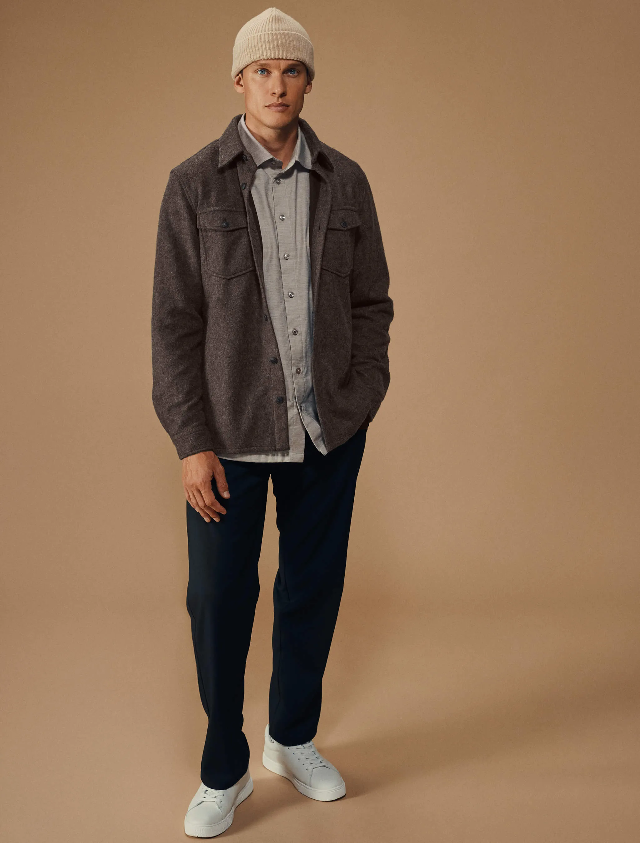 Lightweight Layers Double Layer Wool Overshirt Saddle Brown