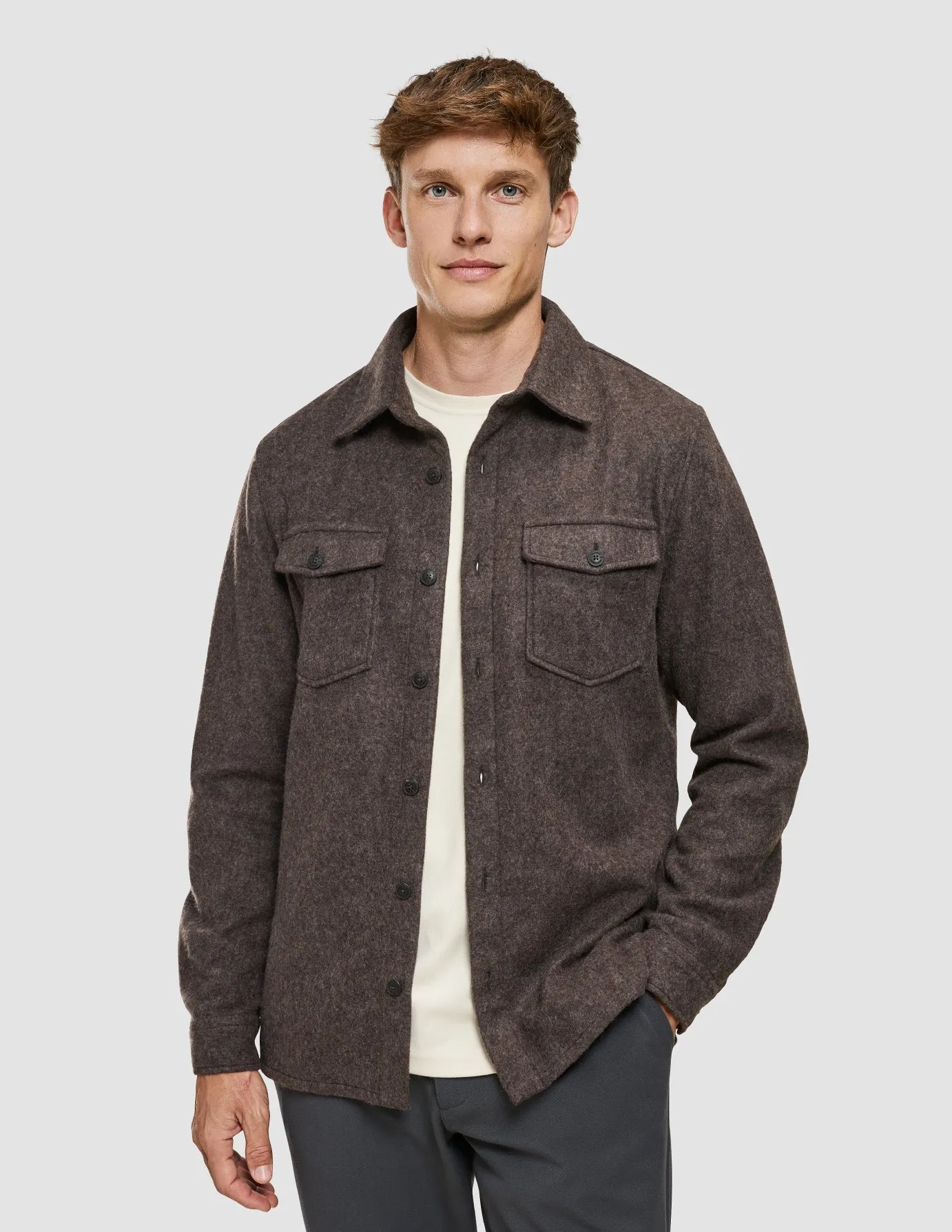 Double Layer Wool Overshirt Saddle Brown All-Weather Ready