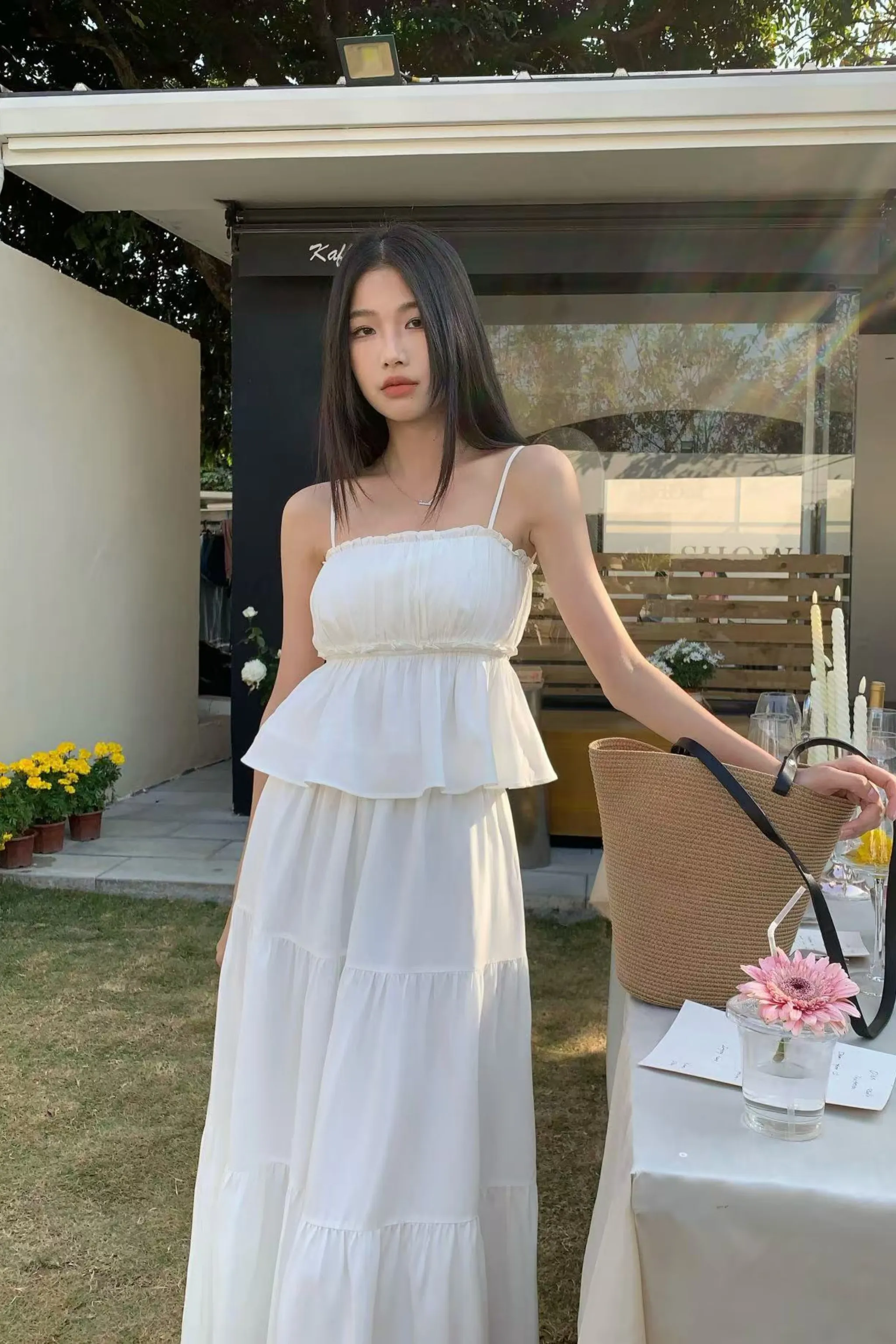 Seth Pleated Babydoll Top White Comfortable Cut SnagResistant